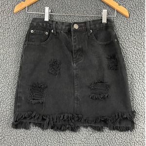 Nasty Gal Black Denim Skirt Distressed Sz 6 Cotton Women's